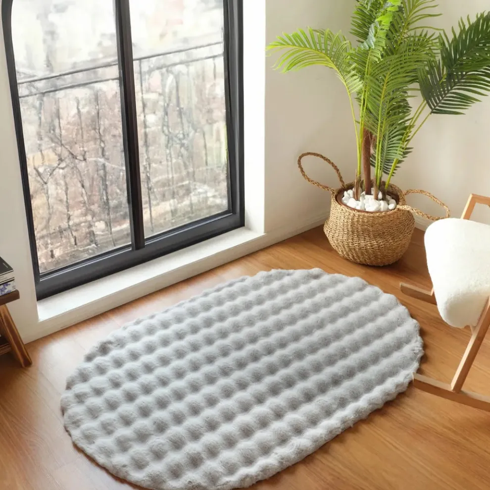 Kaşmir Rugs 7/24 Cosy Premium Bubble Rug, 80cmx150cm, Light Grey