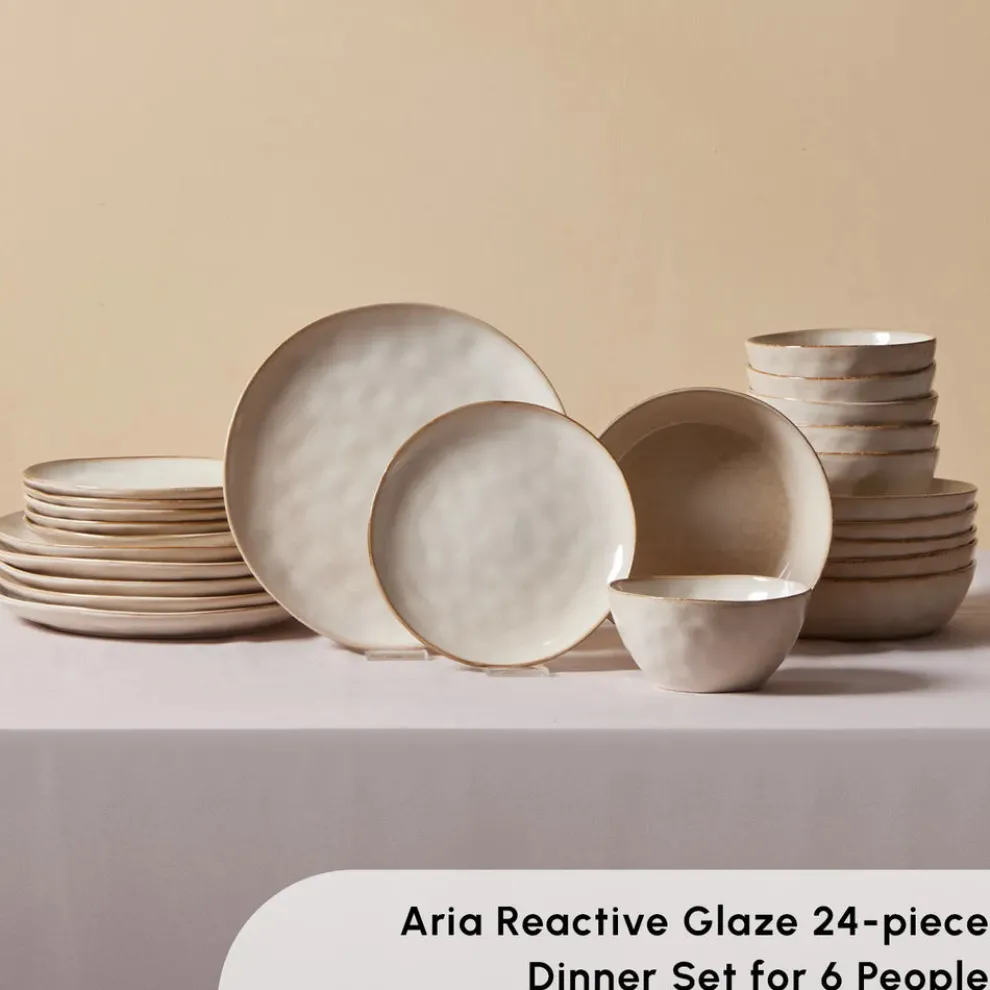 Karaca Aria 24-Piece Reactive Glaze Dinner Set for 6 People, Beige