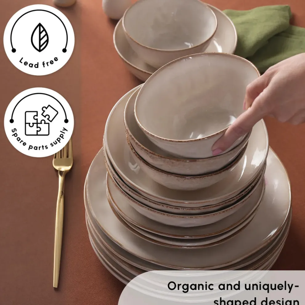 Karaca Aria 24-Piece Reactive Glaze Dinner Set for 6 People, Beige