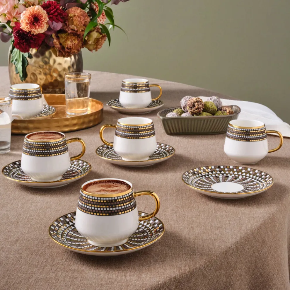 Karaca Belgin 12-Piece Porcelain Espresso Turkish Coffee Cup for 6 People, 90ml, Blue