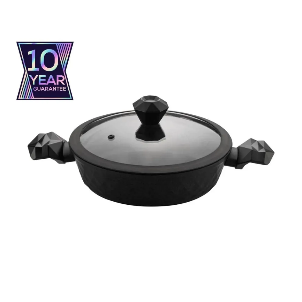 Karaca BioDiamond Non-Stick Antibacterial Handle Induction Shallow Casserole with Lid, 3.2L, Black