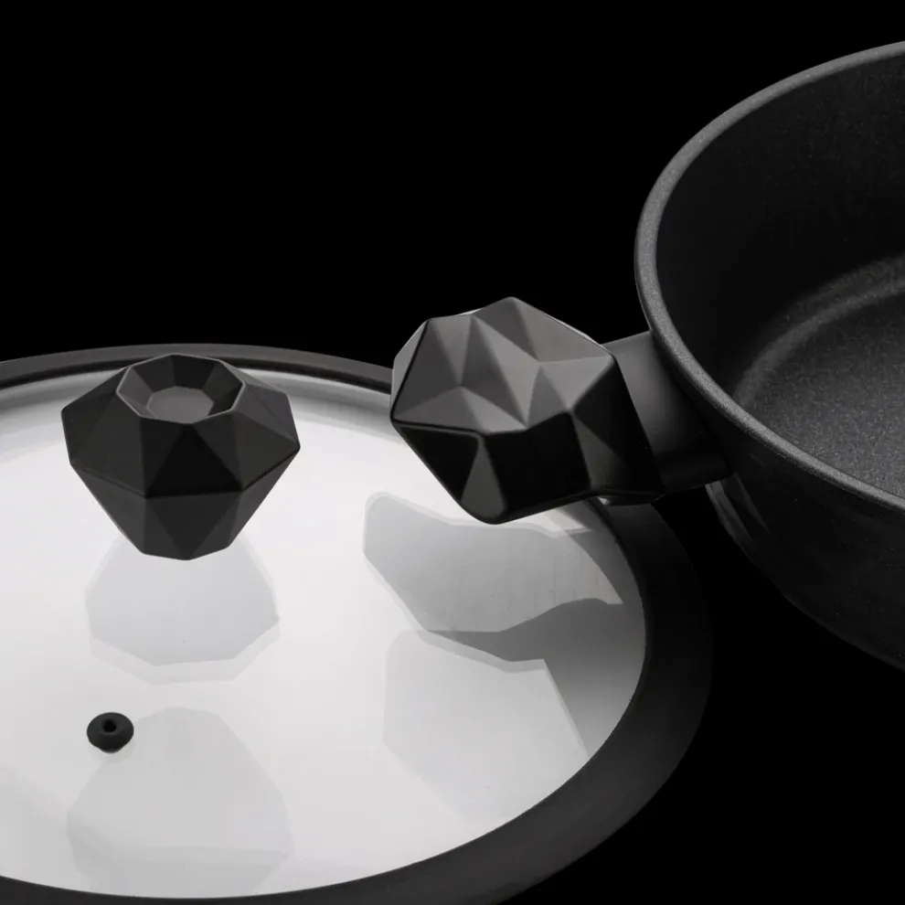 Karaca BioDiamond Non-Stick Antibacterial Handle Induction Shallow Casserole with Lid, 3.2L, Black