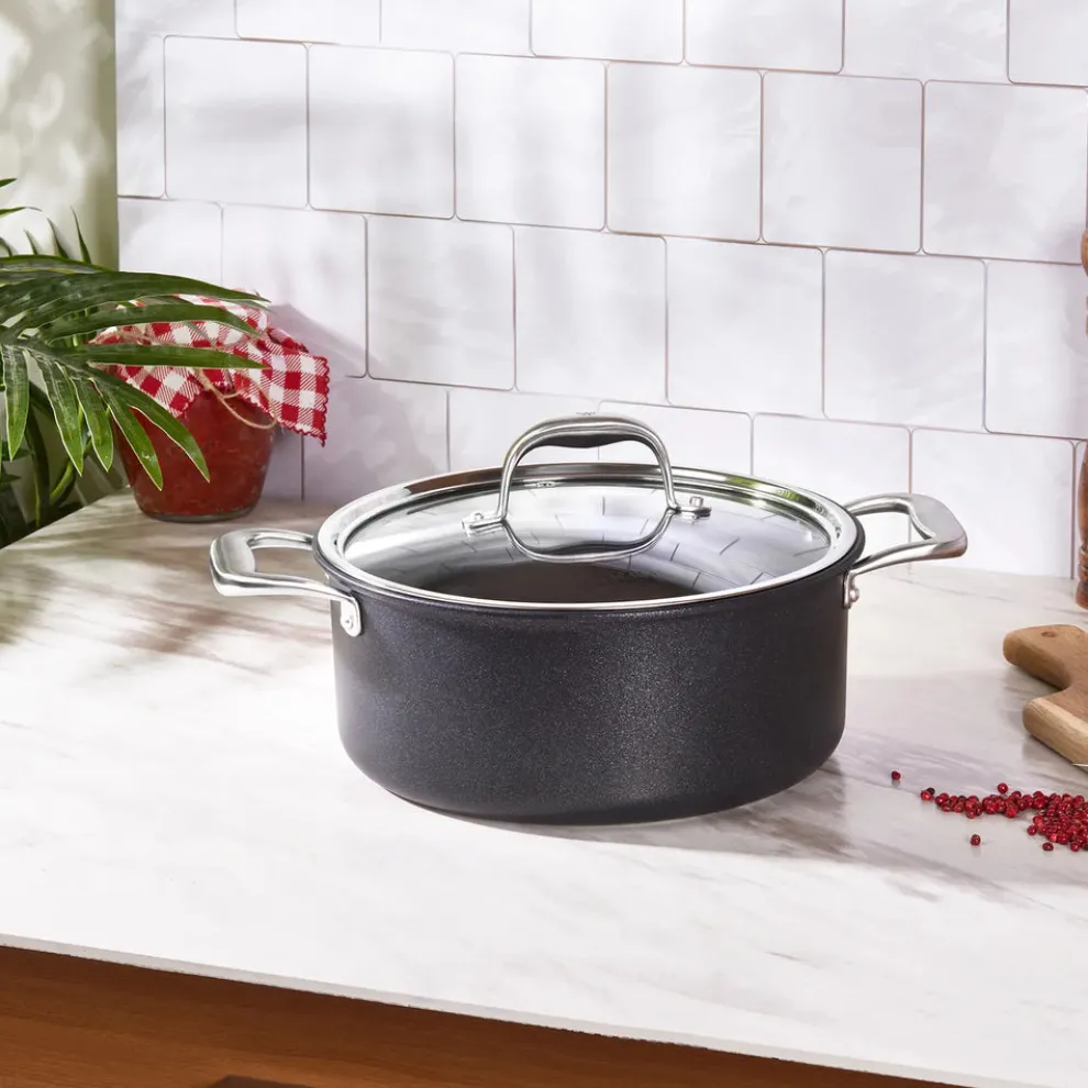 Karaca BioDiamond Pro Non-Stick Induction Stockpot with Lid, 24cm, Black