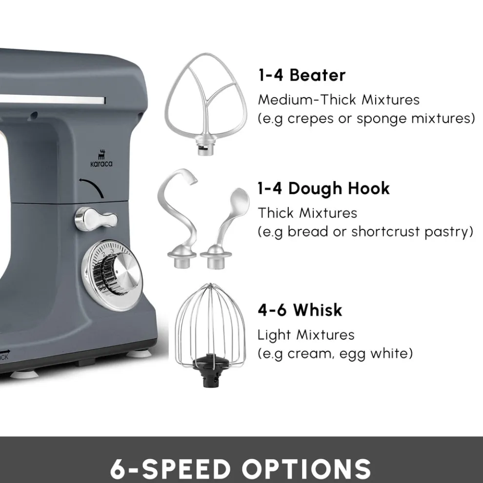 Karaca Blendburst Stand Mixer, 5.7L, 1400W, Grey