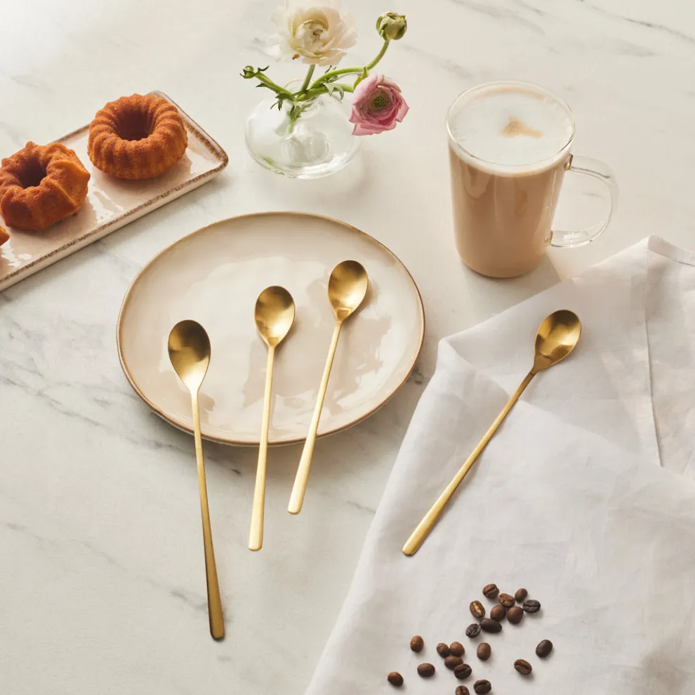 Karaca Boreas 4-Piece Stainless Steel Latte Spoon, Gold