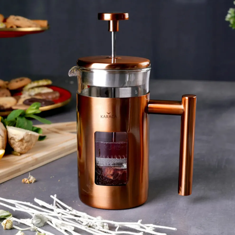Karaca Borosilicate Glass Copper French Press, 350ml, Copper Silver
