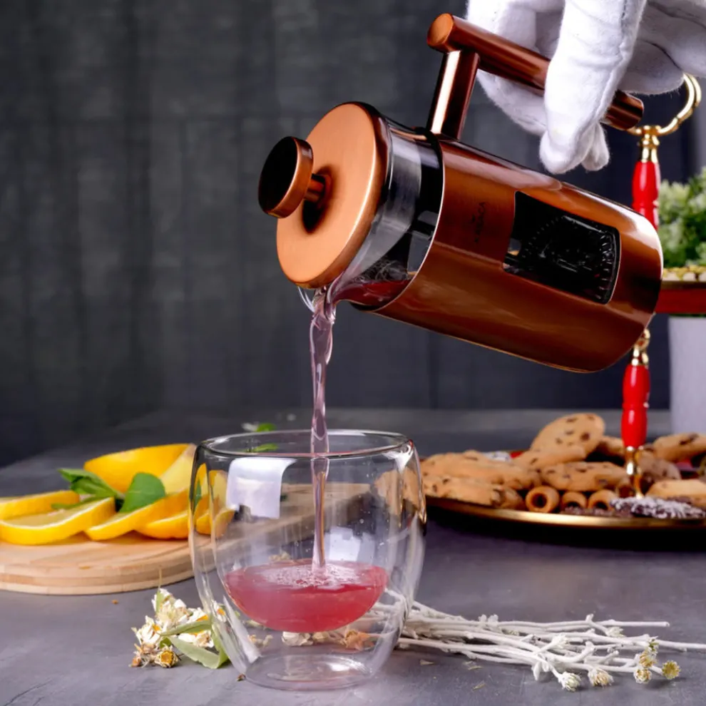 Karaca Borosilicate Glass Copper French Press, 350ml, Copper Silver