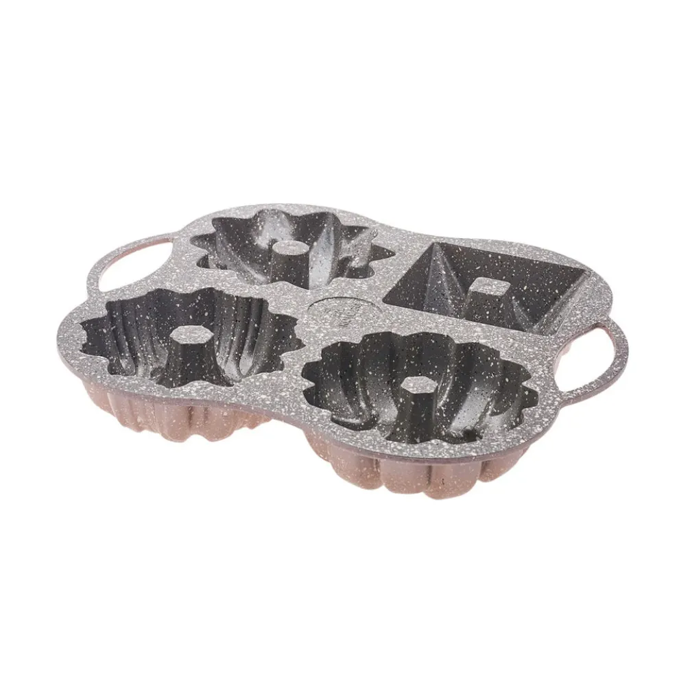 Karaca Cake Pro Aluminium Cast Decorative Bundt Cake Tin, 4 Piece, 28cmx35cm, Rose Gold
