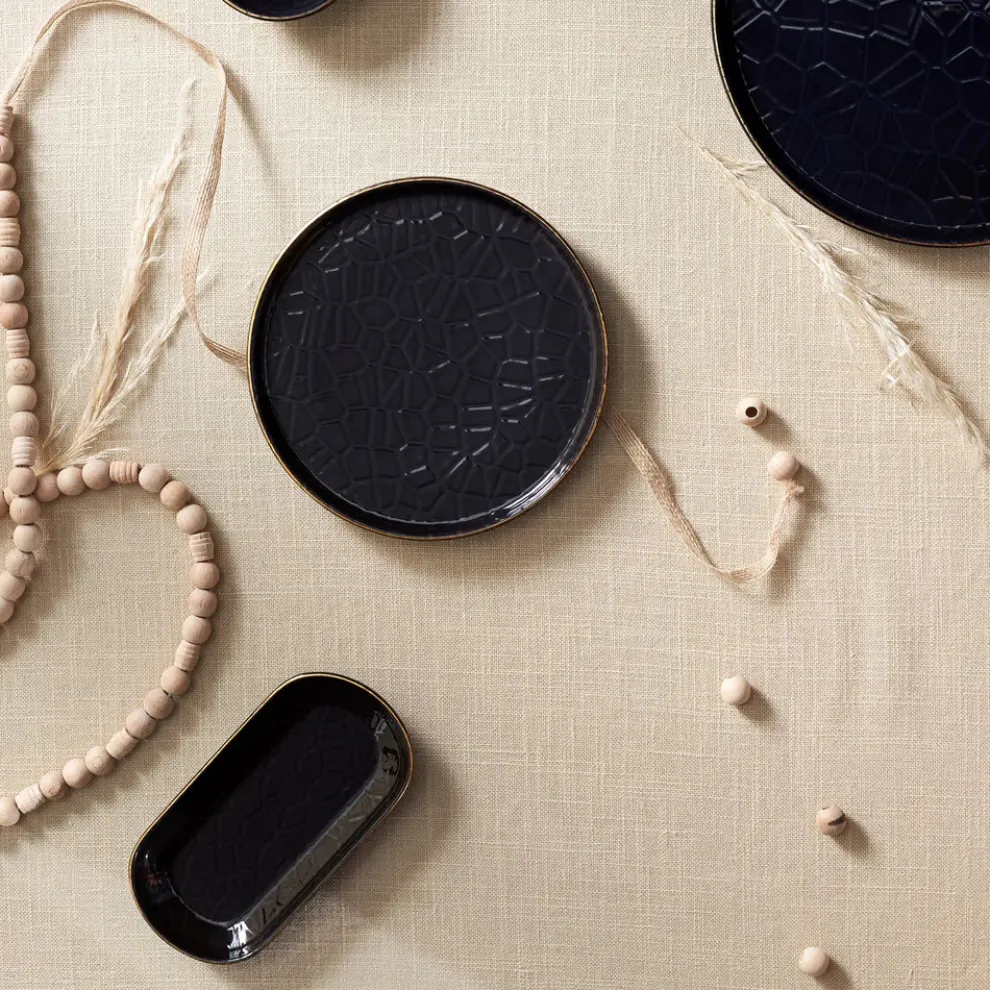 Karaca Calvin Ceramic Side Plate, 20cm, Black Multi