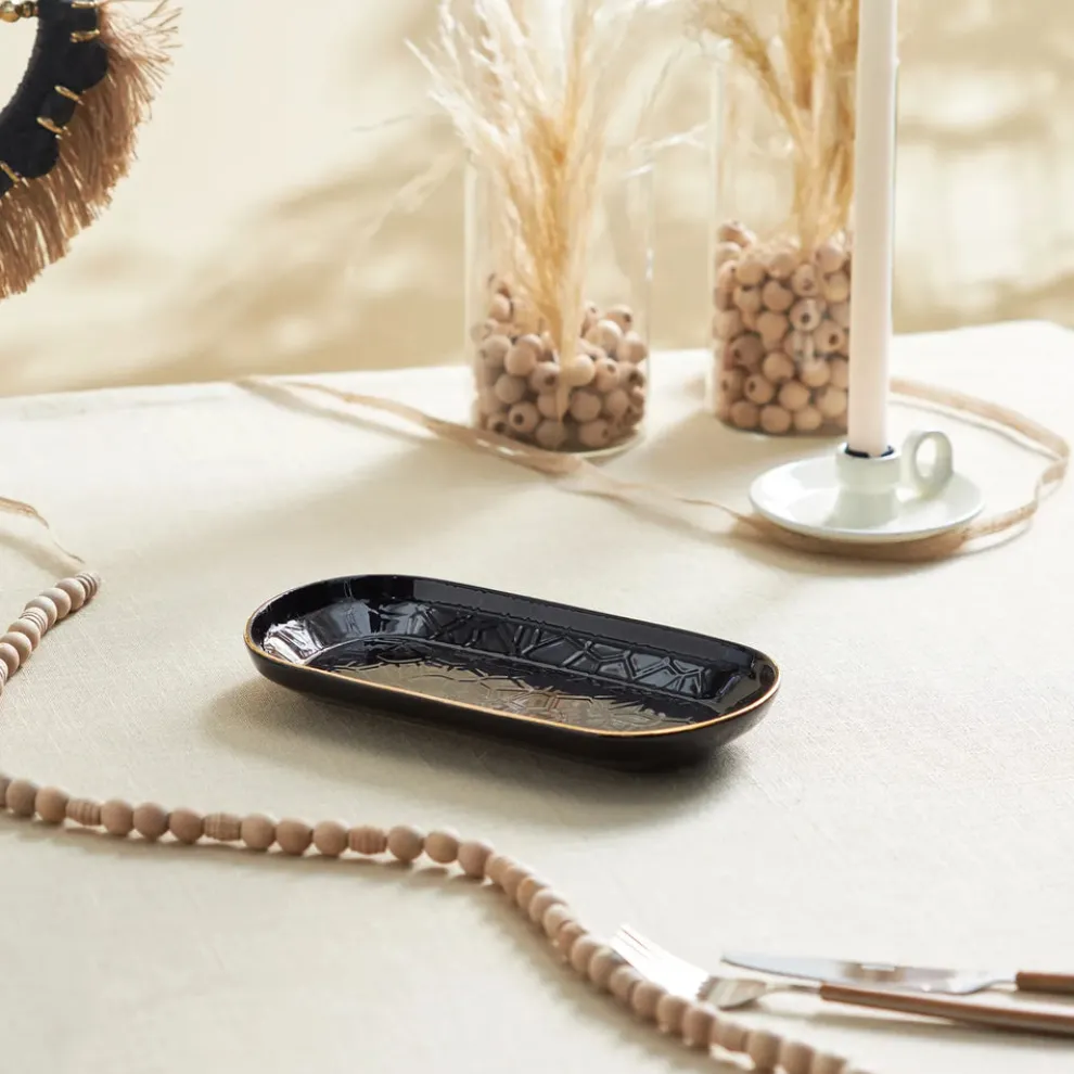 Karaca Calvin Ceramic Serving Platter, 26cm, Black Multi