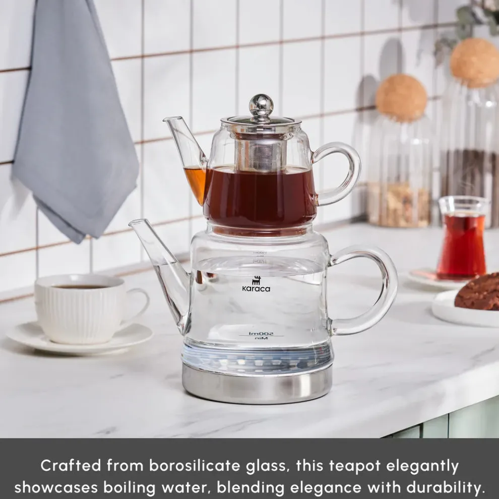 Karaca Dora Borosilicate Glass Teapot Set, Medium, Transparent