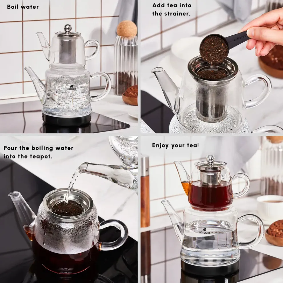 Karaca Dora Borosilicate Glass Teapot Set, Medium, Transparent