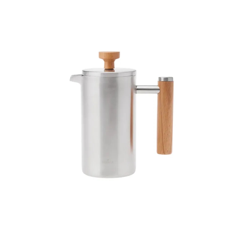 Karaca Double Wall Stainless Steel French Press with Oak Handle, 350ml, Silver Oak