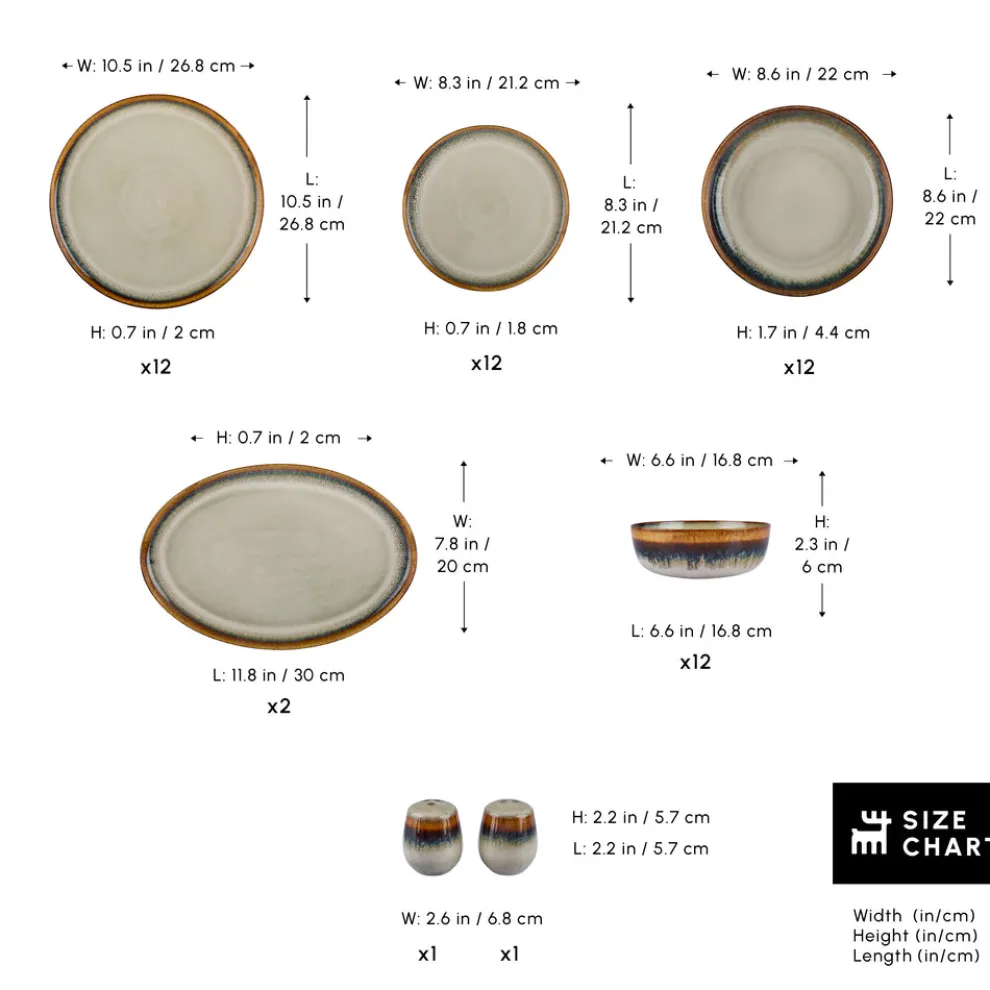 Karaca Earth Collection Earthy Reactive Glaze 52-Piece Stoneware Dinner Set for 12 People, Multi