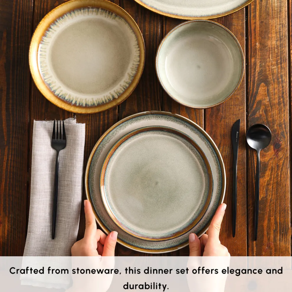 Karaca Earth Collection Earthy Reactive Glaze 52-Piece Stoneware Dinner Set for 12 People, Multi