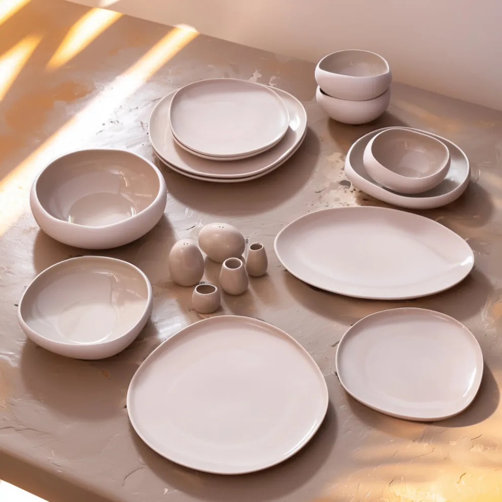 Karaca Earth Collection New Cupid 55-Piece Stoneware Dinner Set for 12 People, Cream