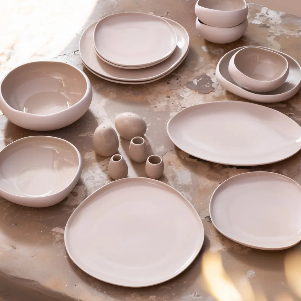 Karaca Earth Collection New Cupid 55-Piece Stoneware Dinner Set for 12 People, Cream