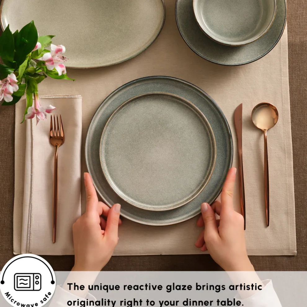 Karaca Earth Collection Skal 55-Piece Stoneware Dinner Set for 12 People, Grey