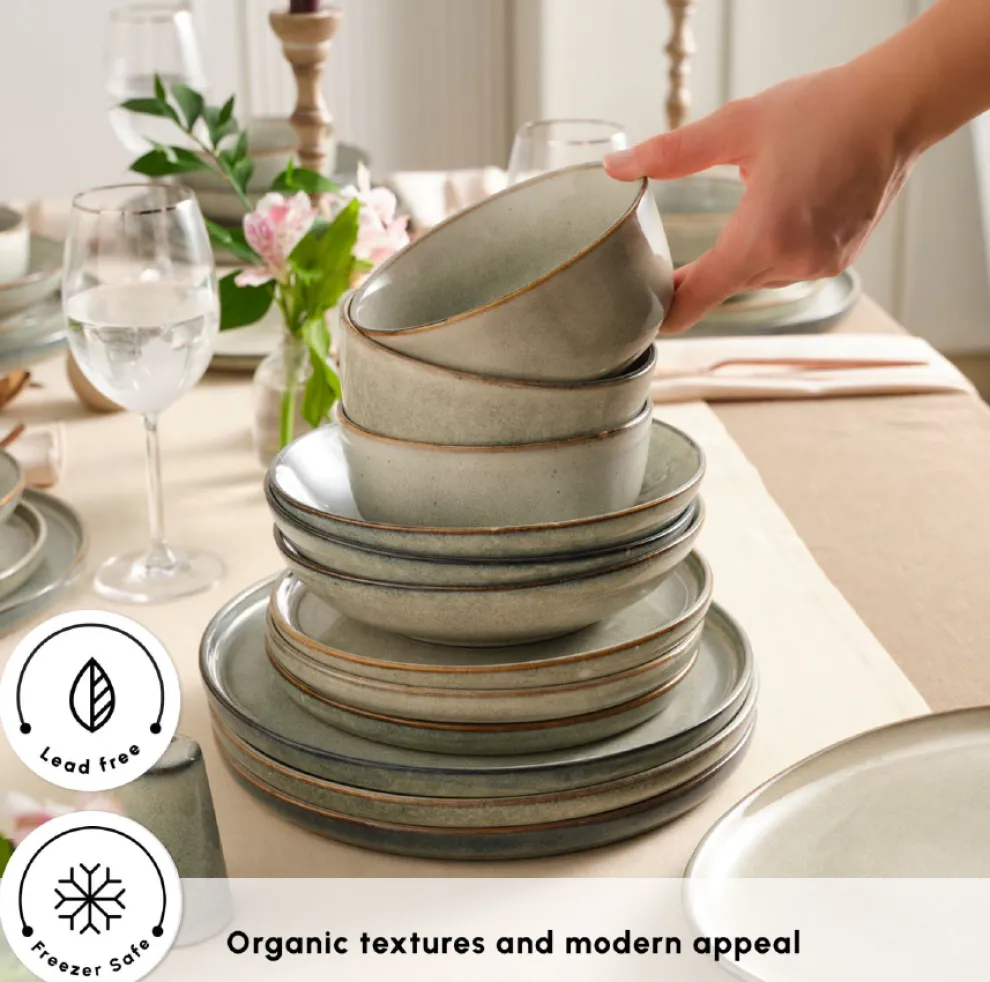 Karaca Earth Collection Skal 55-Piece Stoneware Dinner Set for 12 People, Grey