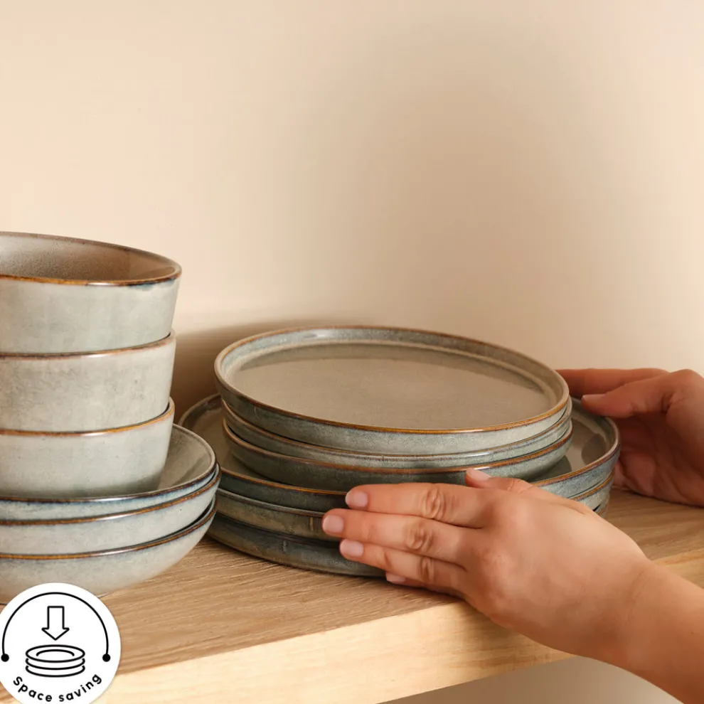 Karaca Earth Collection Skal 55-Piece Stoneware Dinner Set for 12 People, Grey