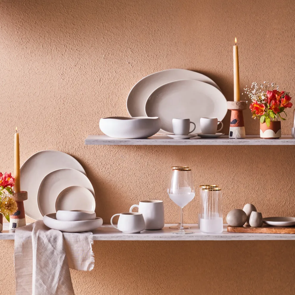 Karaca Earth Collection New Cupid 2-Piece Reactive Glaze Tea Set, 300ml, Beige White