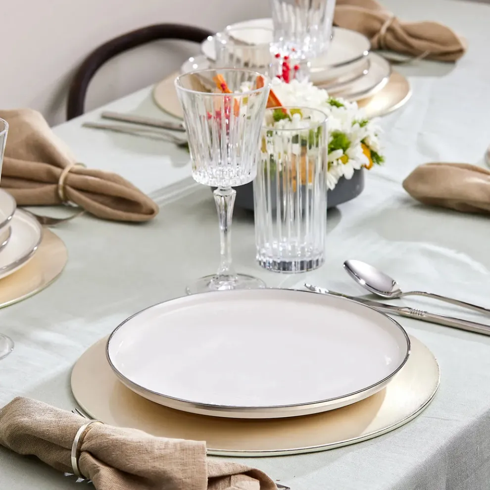 Karaca Eclipse 57-Piece Bone China Dinner Set for 12 People, White Platinum