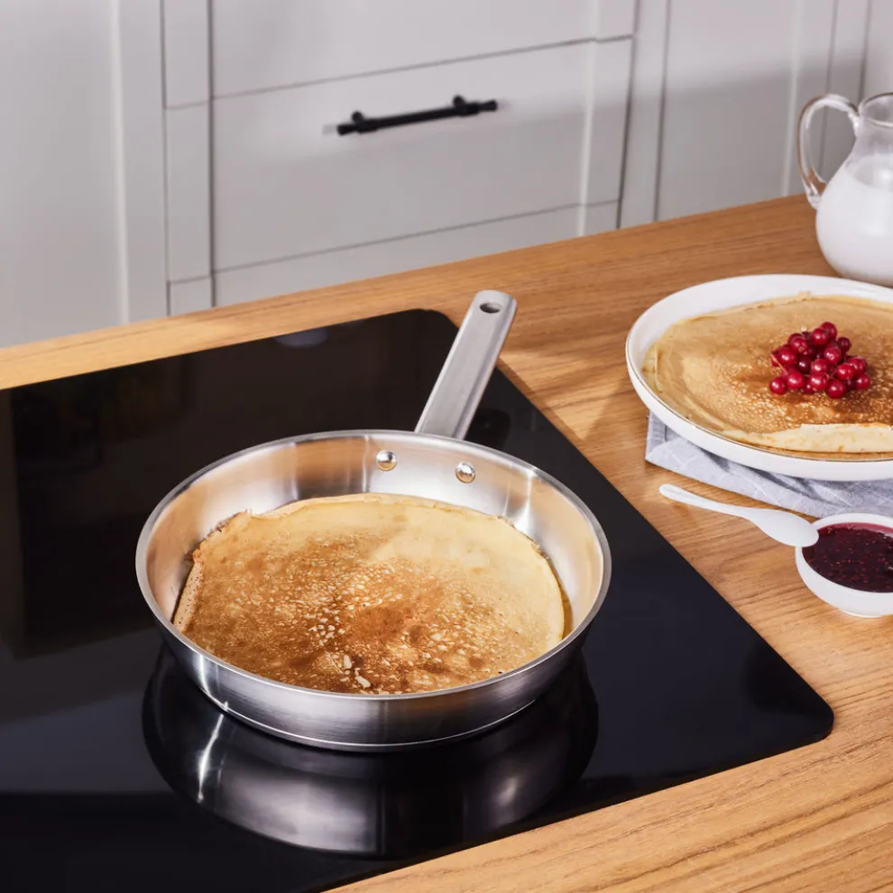 Karaca Elite Stainless Steel Induction Frying Pan, 24cm, Silver