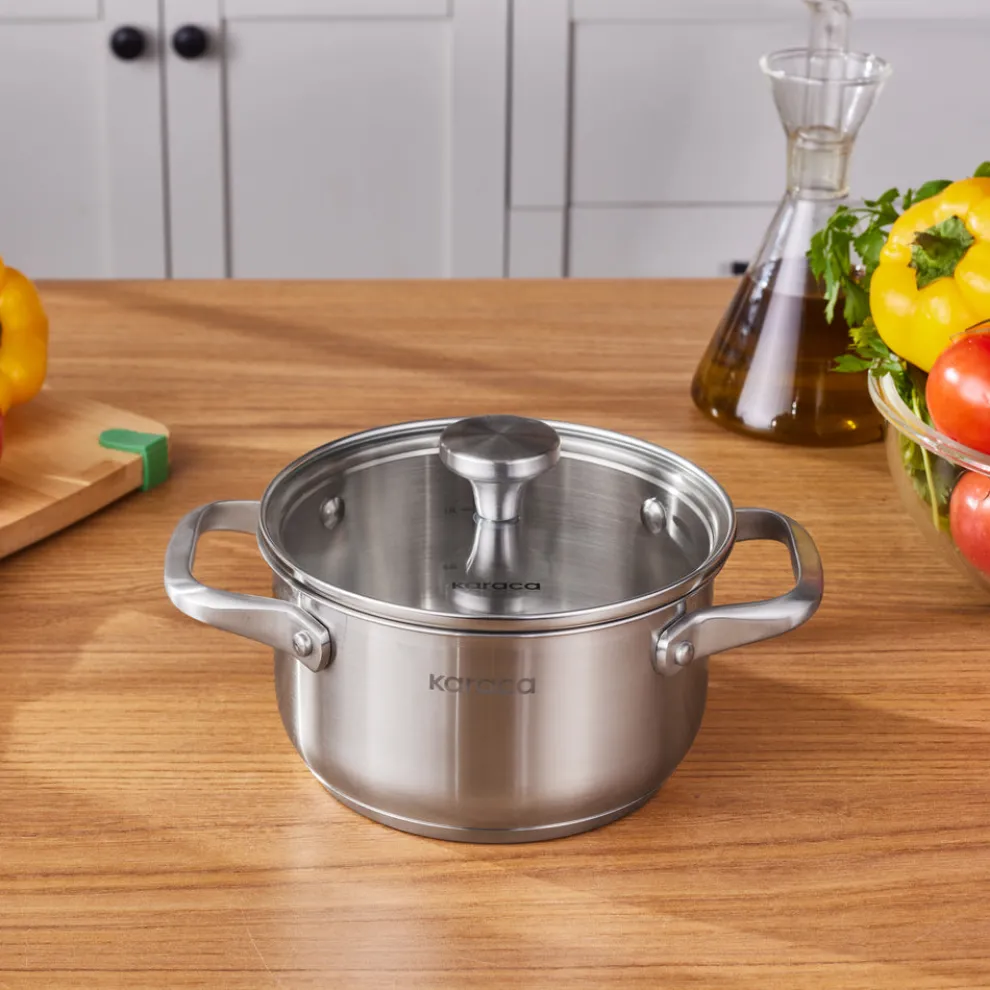 Karaca Elite Stainless Steel Induction Stock Pot, Lid, 16cm, Silver