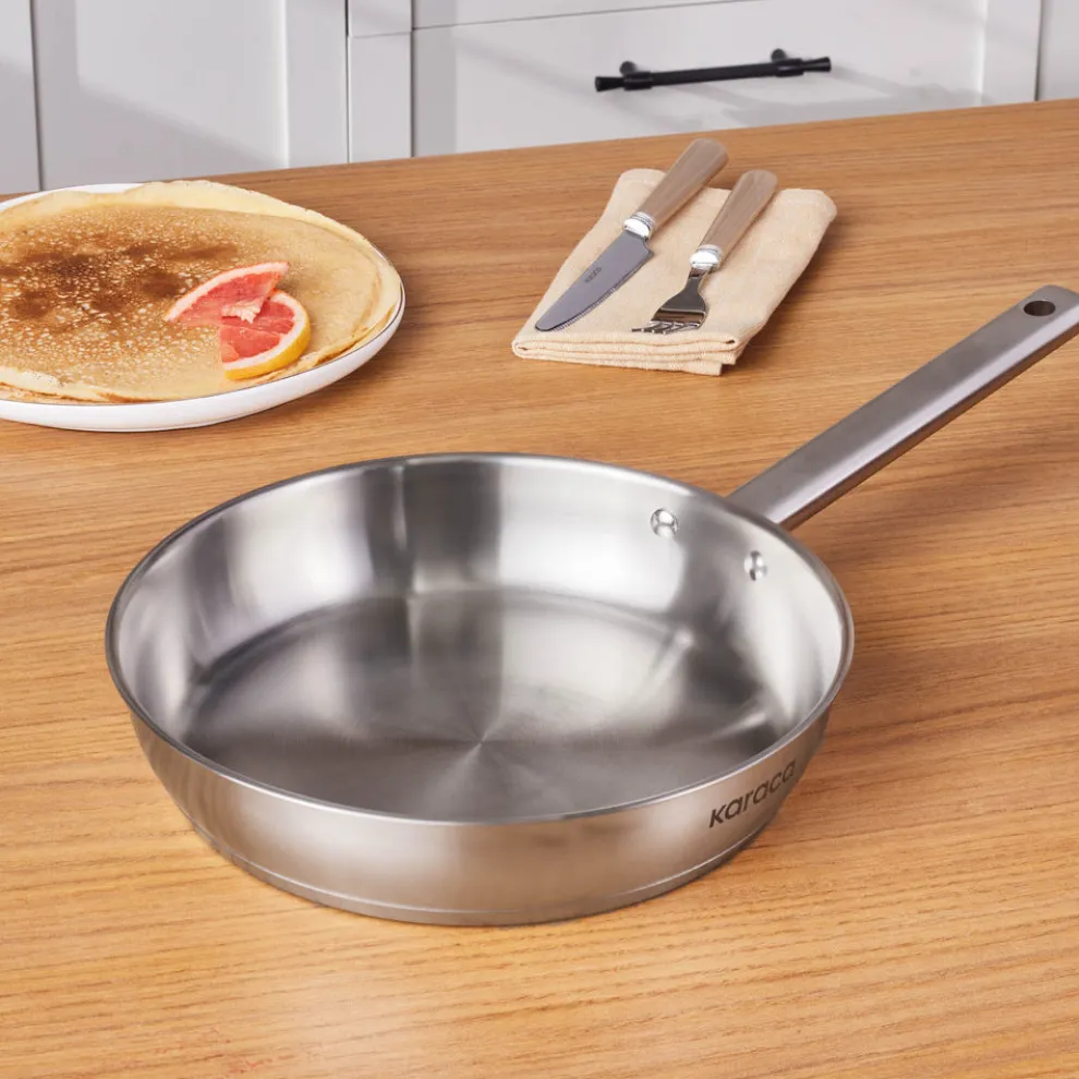 Karaca Elite Stainless Steel Induction Frying Pan, 26cm, Silver