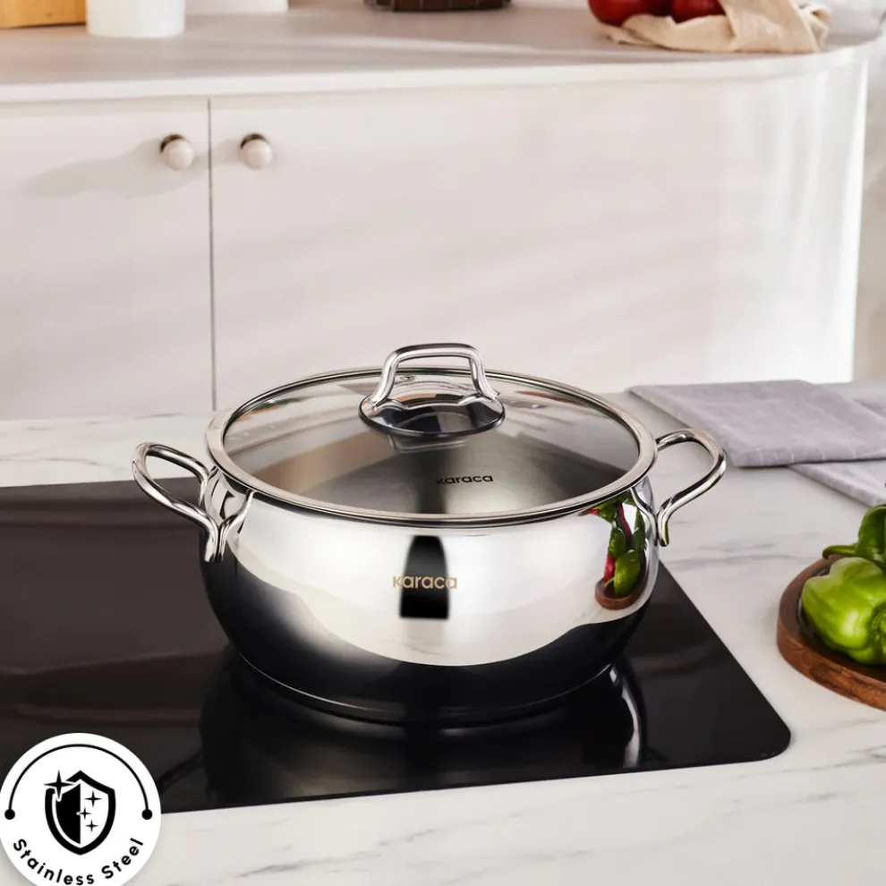 Karaca Emirgan Stainless Steel Stockpot with Lid, 24cm, Silver