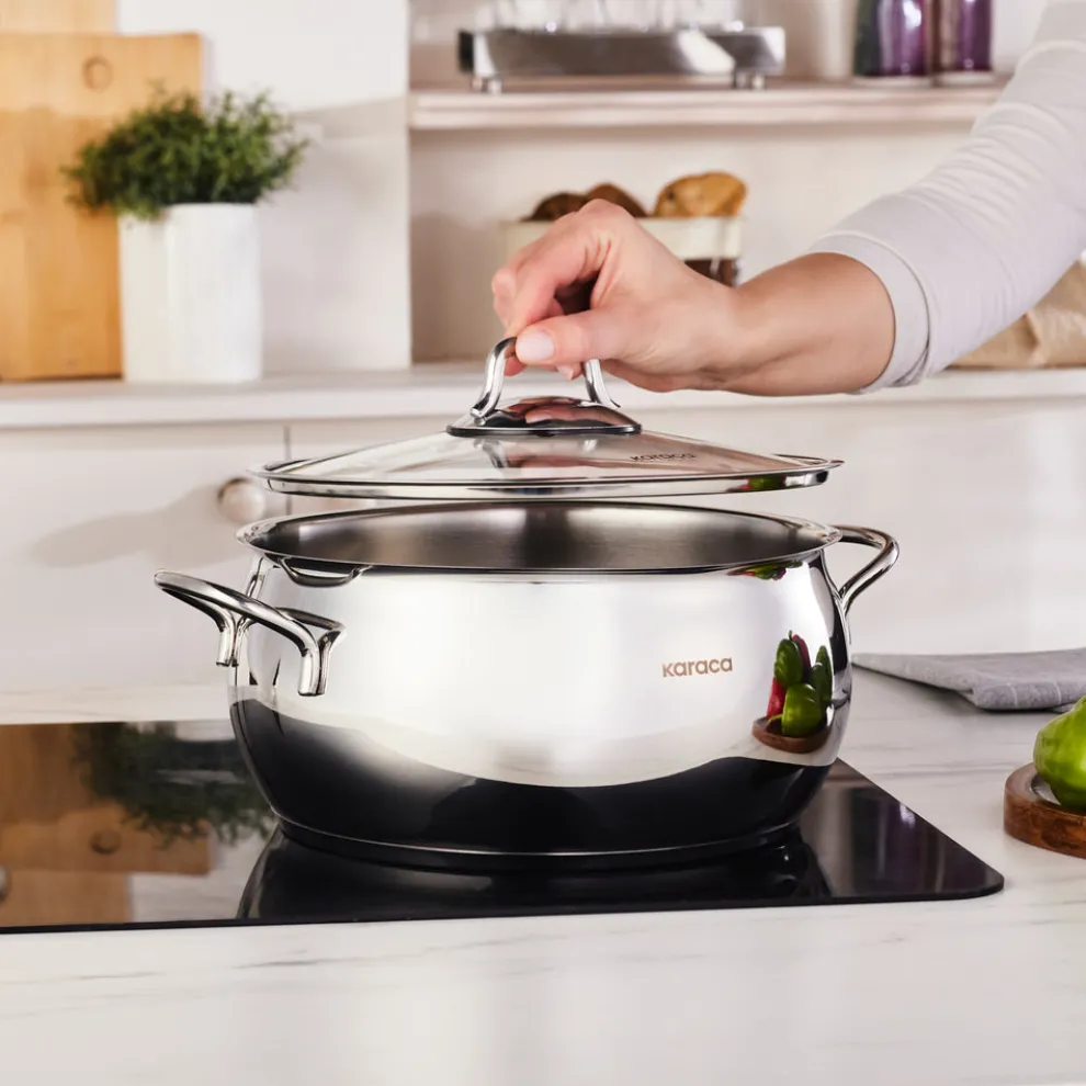 Karaca Emirgan Stainless Steel Stockpot with Lid, 24cm, Silver