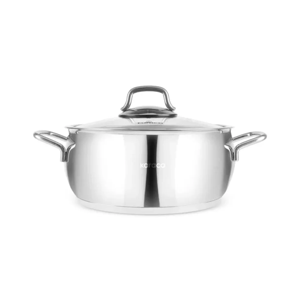 Karaca Emirgan Stainless Steel Shallow Casserole with Lid, 26cm, Silver
