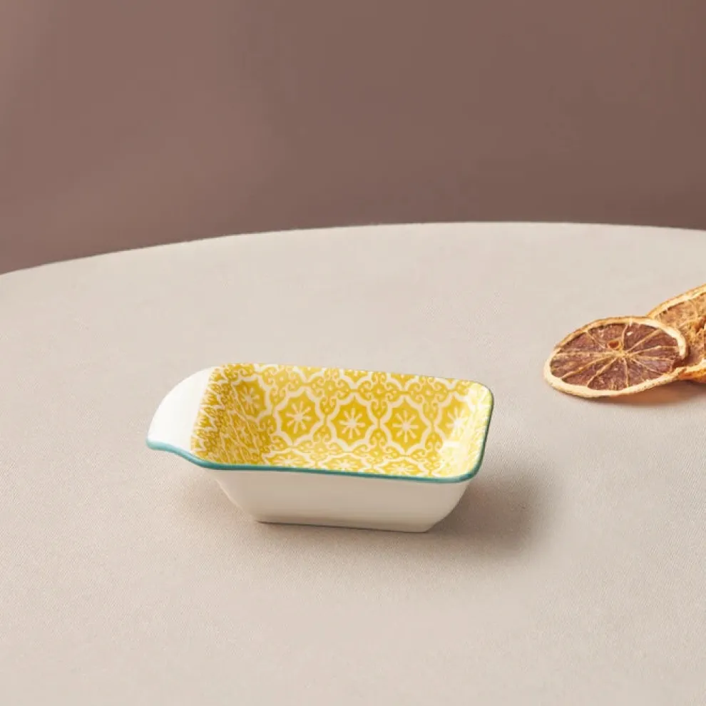 Karaca Floral Porcelain Rectangle Snack/Sauce Bowl, 10cm, Yellow