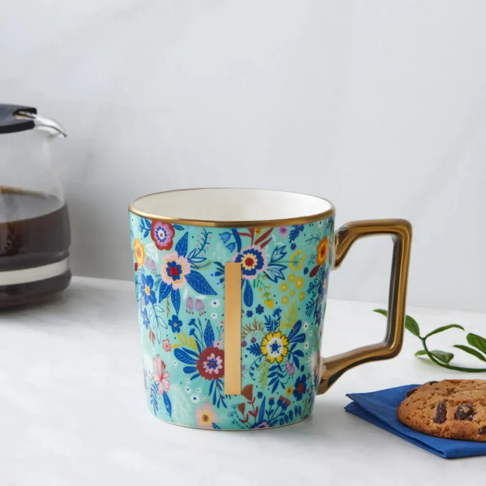Karaca Flower Porcelain Letter I Mug, 350ml, Multi