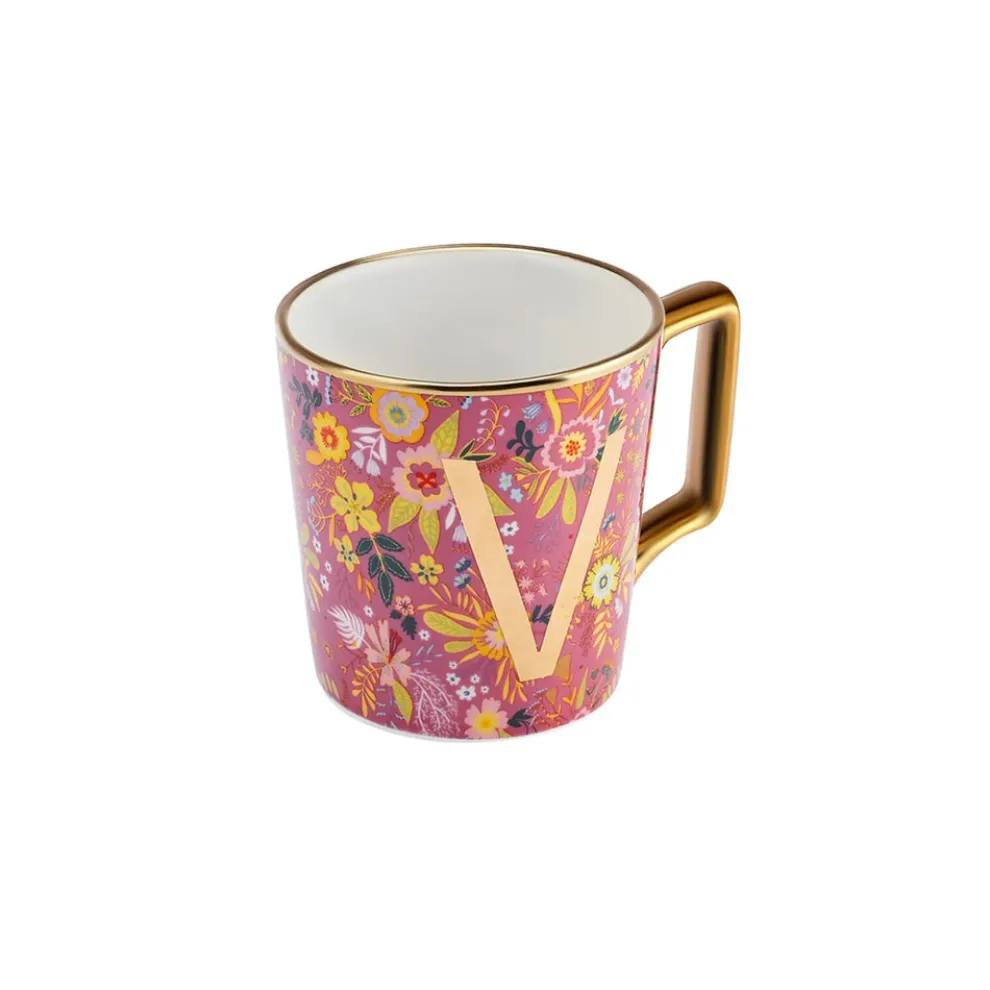 Karaca Flower Porcelain Letter V Mug, 350ml, Multi