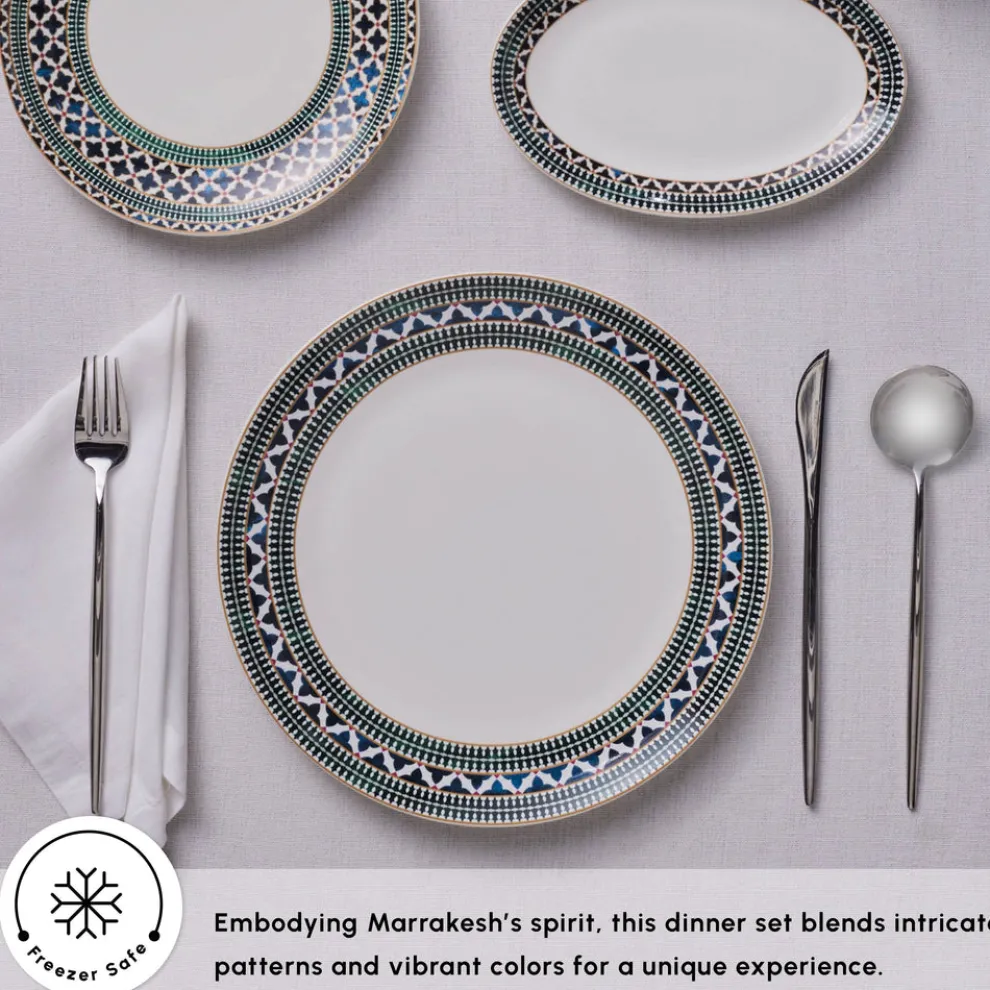 Karaca Forever Bone China New Cordoba 53-Piece Dinner Set for 12 People, Multi