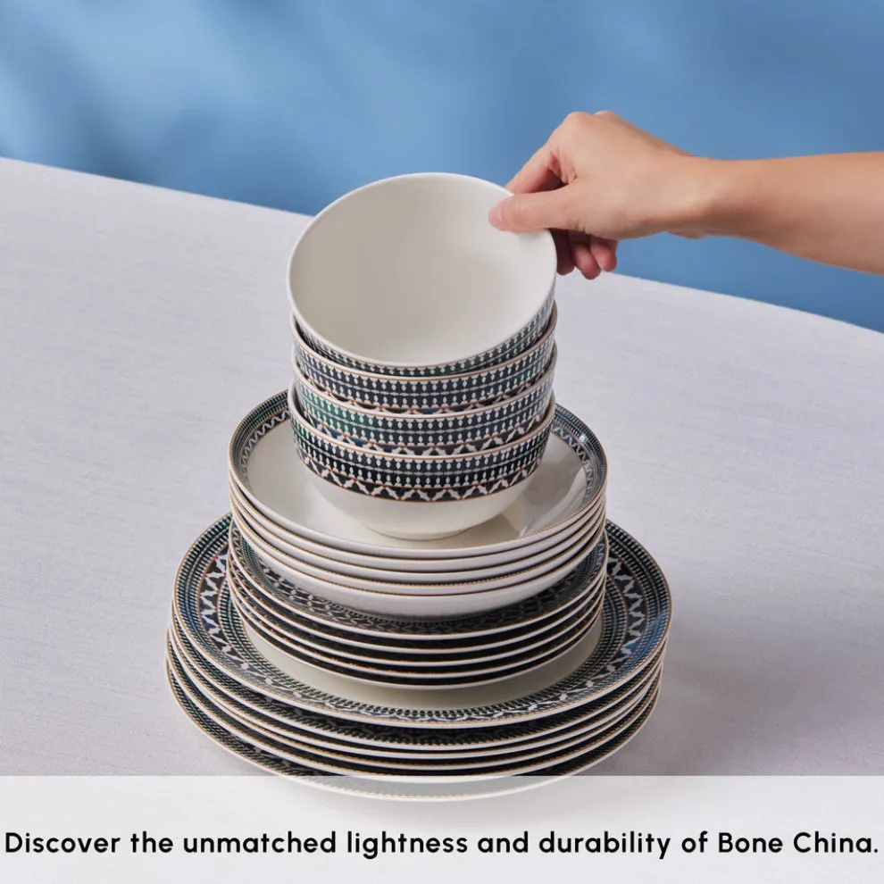 Karaca Forever Bone China New Cordoba 53-Piece Dinner Set for 12 People, Multi