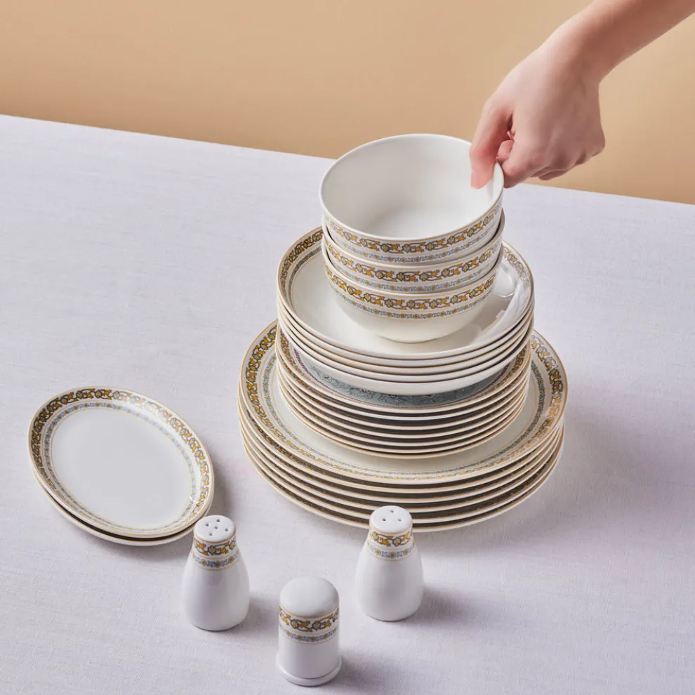 Karaca Forever Bone China Bondi 53-Piece Dinner Set for 12 People, Multi