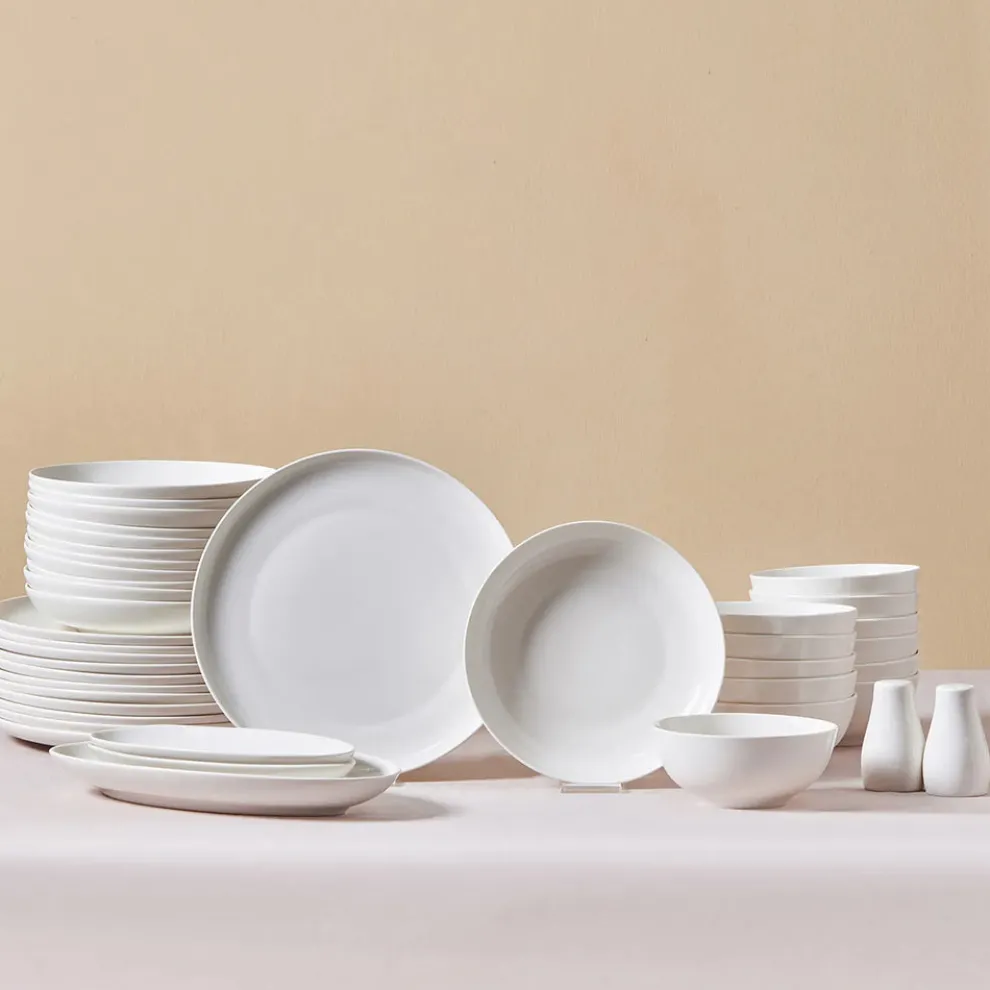 Karaca Forever Bone China Allure 41-Piece Dinner Set for 12 People, White