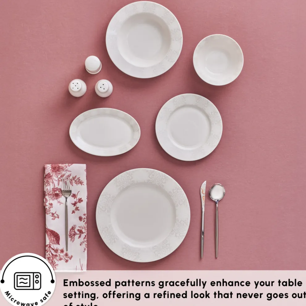 Karaca Forever Bone China New Olio 53-Piece Dinner Set for 12 People, White