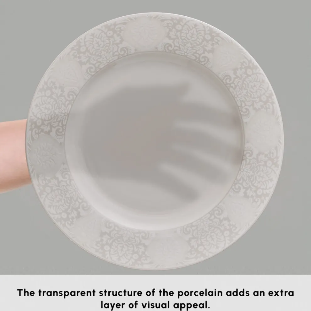 Karaca Forever Bone China New Olio 53-Piece Dinner Set for 12 People, White