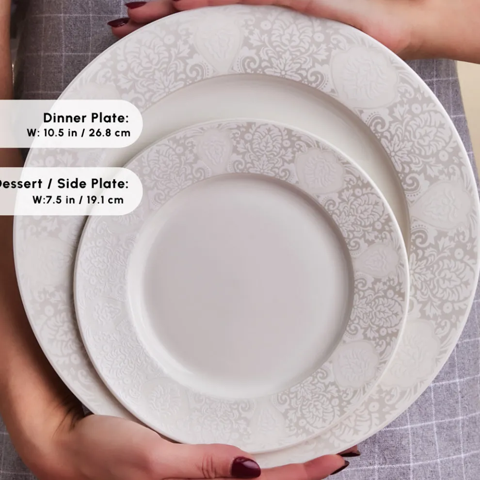 Karaca Forever Bone China New Olio 53-Piece Dinner Set for 12 People, White