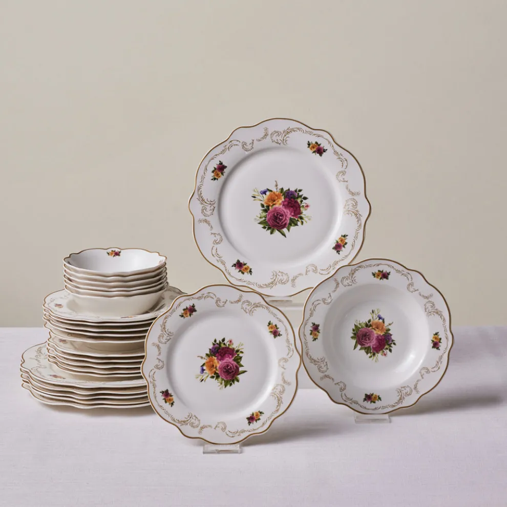 Karaca Forever Bone China Antique 24-Piece Dinner Set for 6 People, Multi