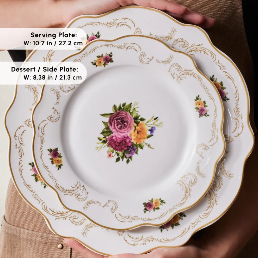 Karaca Forever Bone China Antique 24-Piece Dinner Set for 6 People, Multi