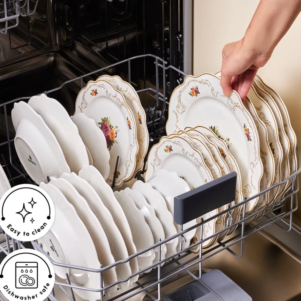 Karaca Forever Bone China Antique 24-Piece Dinner Set for 6 People, Multi