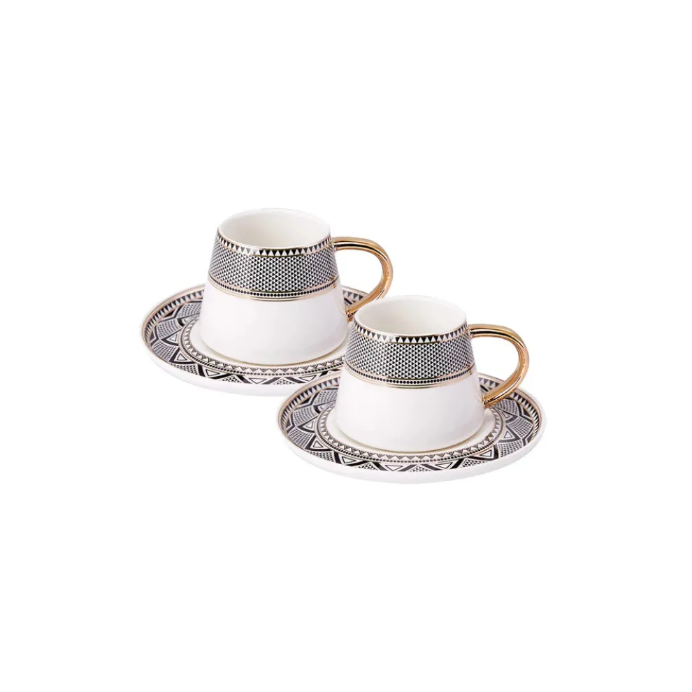 Karaca Globe 4 Piece Porcelain Espresso Turkish Coffee Cup Set for 2 People, 80ml, Multi