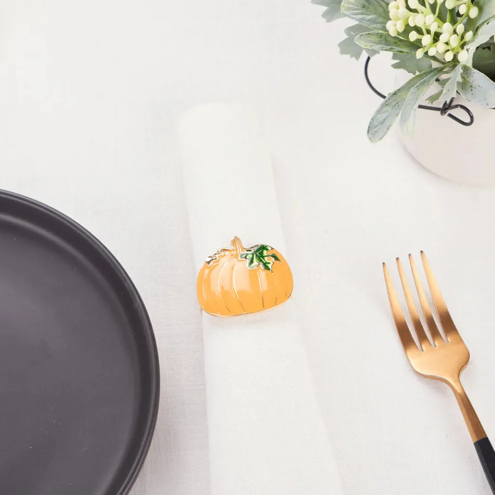 Karaca Halloween Pumpkin Napkin Ring Set, 2 Piece, 6.5cm, Yellow Multi