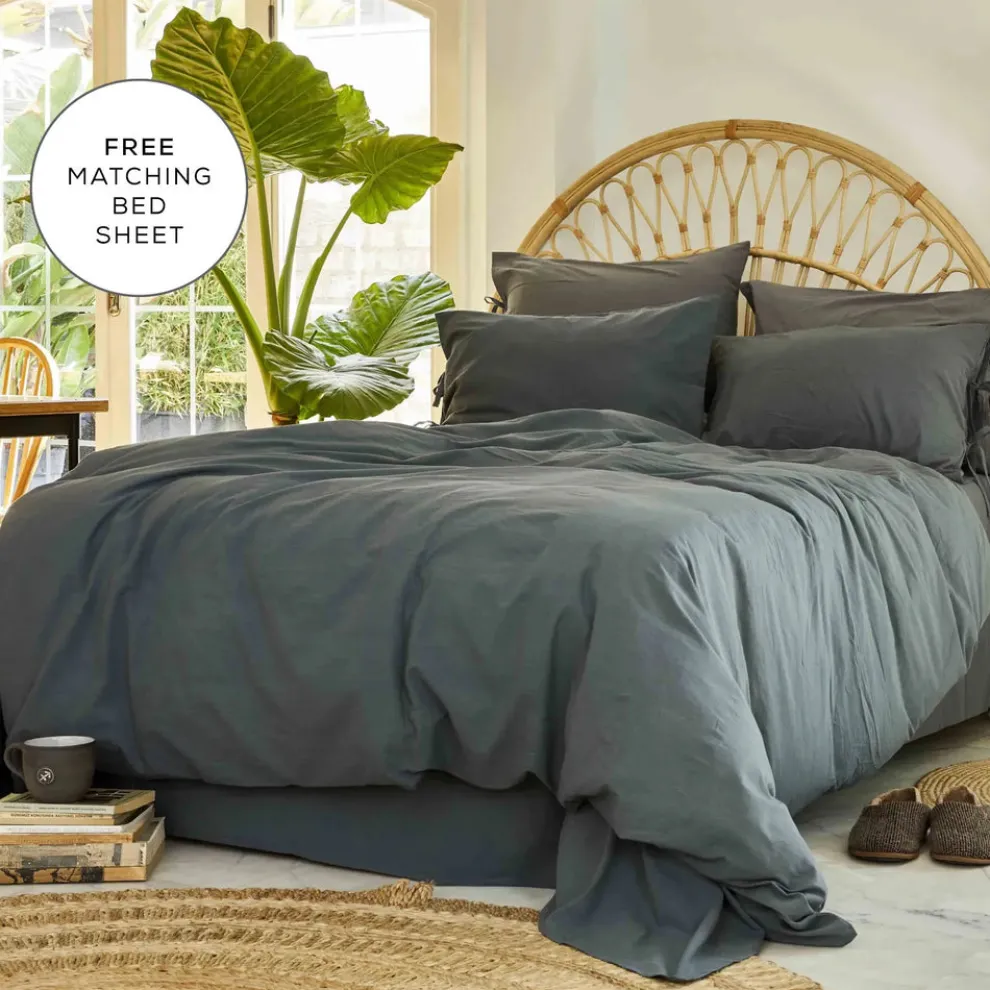 Karaca Home 4 Elements 100% Turkish Cotton Duvet Cover Set with Bed Sheet, Single, Dark Grey