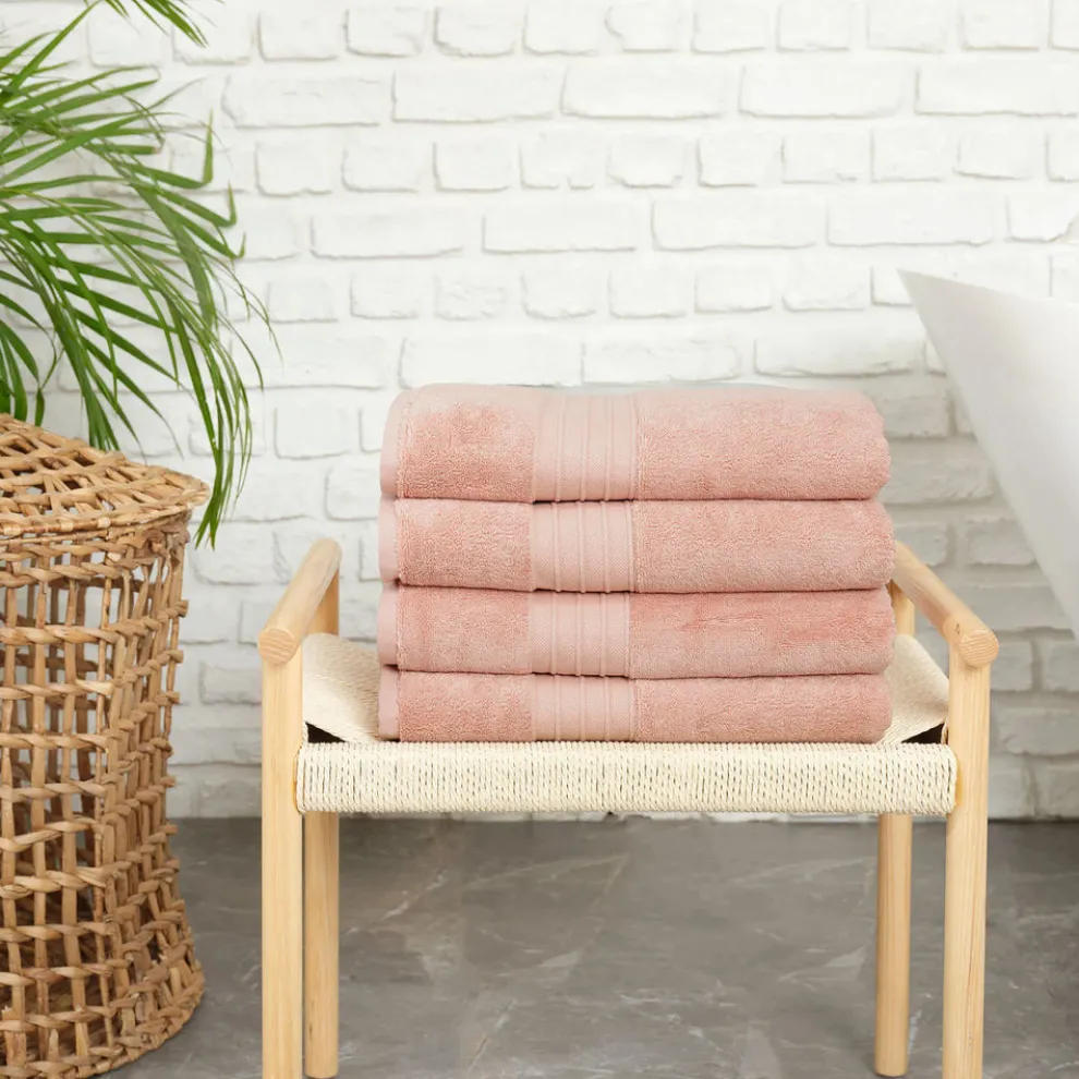 Karaca Home 100% Turkish Cotton Bath Towel Set, 4 Piece, 85cmx150cm, Pink