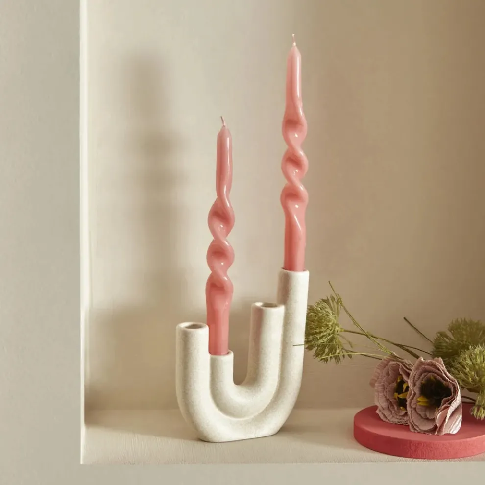 Karaca Home Burgulu 2-Piece Candle, 24cm, Pink